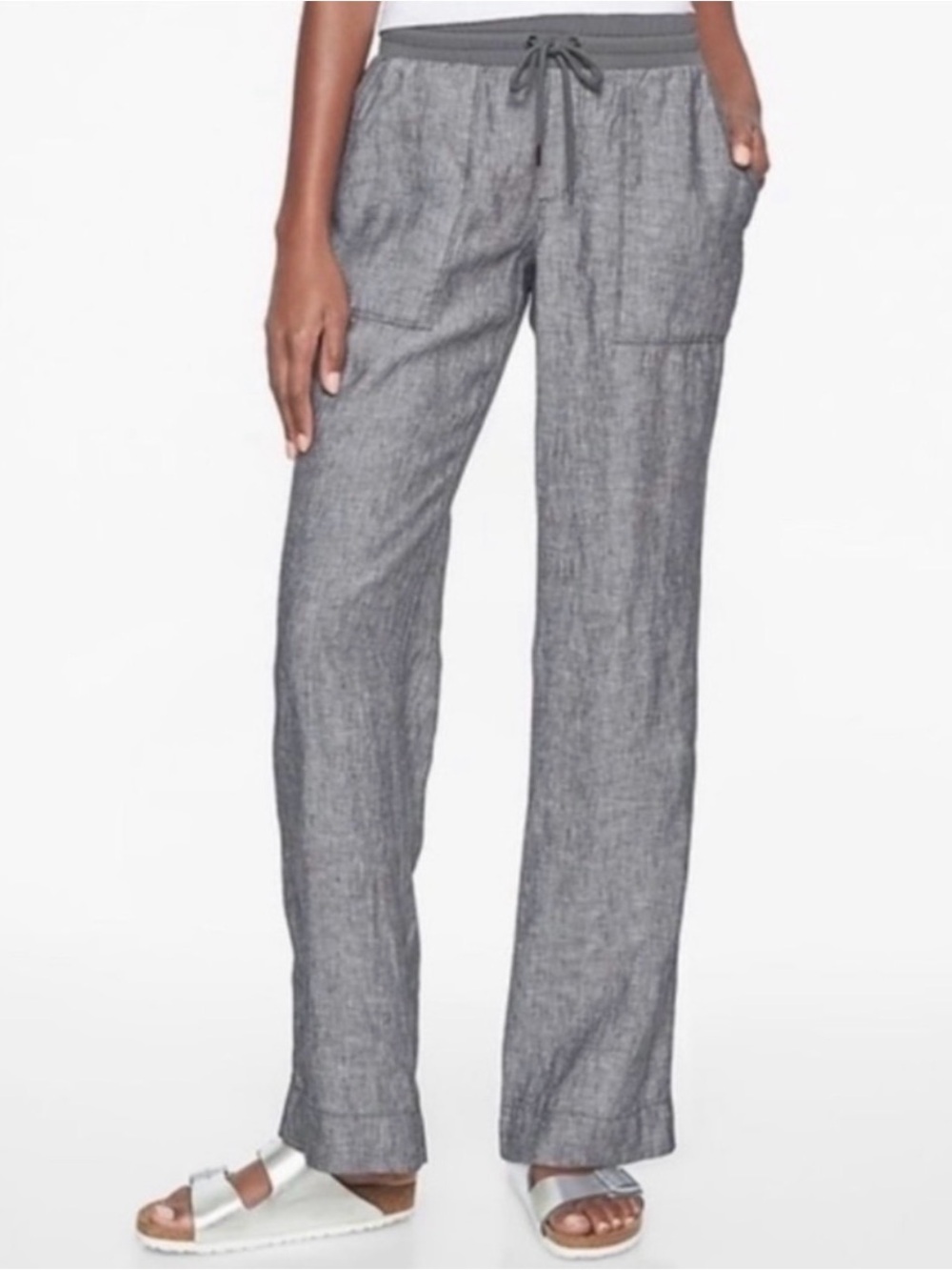 Athleta Women’s Bali Relaxed Fit Linen Trousers Gray Size 4 Travel Pull-On